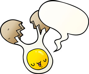 cartoon cracked egg and speech bubble in smooth gradient style