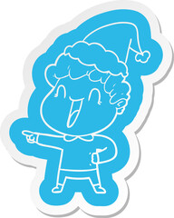 cartoon  sticker of a happy man wearing santa hat
