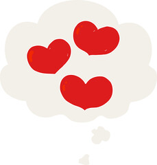 cartoon love hearts and thought bubble in retro style