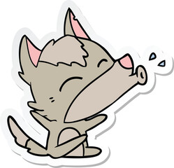 sticker of a howling wolf cartoon