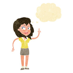 cartoon pretty woman with idea with thought bubble