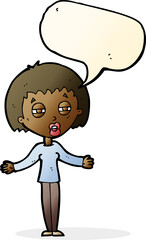 cartoon suspicious woman with speech bubble