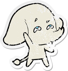 distressed sticker of a cartoon elephant remembering