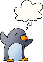 cartoon excited penguin and thought bubble in smooth gradient style