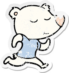 distressed sticker of a happy cartoon polar bear
