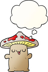 cartoon mushroom creature and thought bubble in smooth gradient style