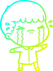 cold gradient line drawing cartoon man crying