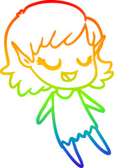 rainbow gradient line drawing happy cartoon elf girl