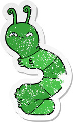 distressed sticker of a cartoon happy caterpillar