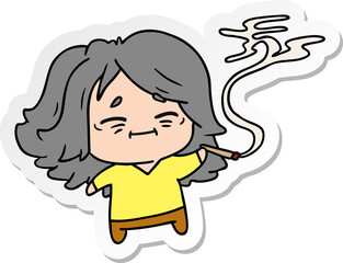 sticker cartoon of cute kawaii old woman