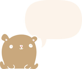 cute cartoon bear and speech bubble in retro style