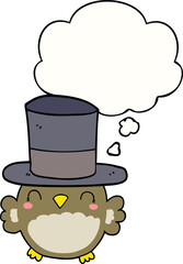 cartoon owl wearing top hat and thought bubble