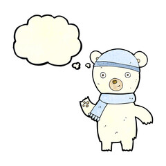 cartoon waving polar bear with thought bubble
