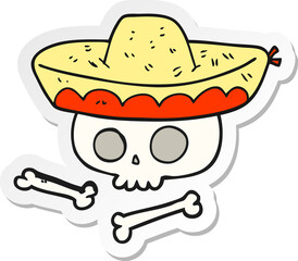 sticker of a cartoon skull in mexican hat