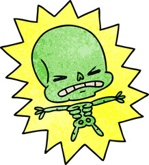 textured cartoon of a scary skeleton