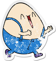 distressed sticker of a humpty dumpty cartoon egg man