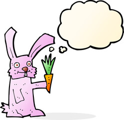 cartoon rabbit with carrot with thought bubble