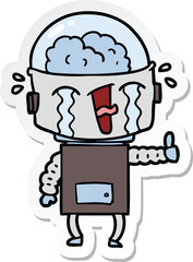 sticker of a cartoon crying robot making gesture