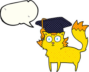 comic book speech bubble cartoon cat graduate