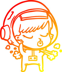 warm gradient line drawing cartoon pretty astronaut girl taking off space helmet