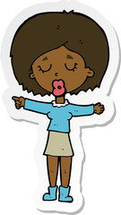 sticker of a cartoon pointing woman