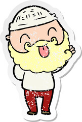 distressed sticker of a man with beard sticking out tongue