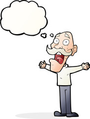 cartoon stressed old man with thought bubble