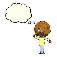 cartoon bald man with idea with thought bubble