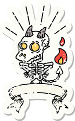grunge sticker of tattoo style skeleton demon character