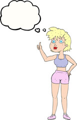 happy gym woman giving thumbs up symbol