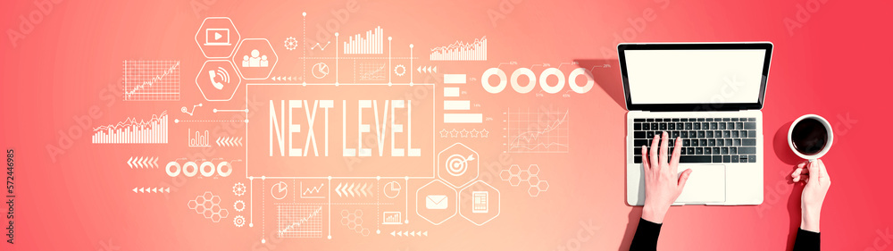 Poster next level concept with person using a laptop computer