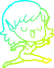 cold gradient line drawing cartoon elf girl