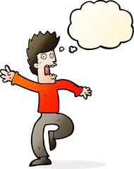 cartoon frightened man with thought bubble