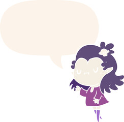 cute cartoon vampire girl and speech bubble in retro style