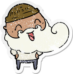 distressed sticker of a happy bearded man