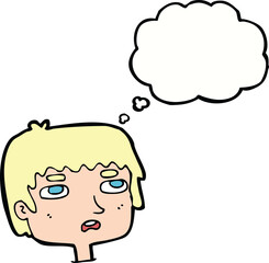 cartoon unhappy face with thought bubble