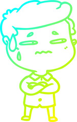 cold gradient line drawing cartoon anxious man