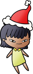 gradient cartoon of a woman wearing santa hat