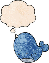 cartoon whale and thought bubble in grunge texture pattern style