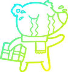 cold gradient line drawing cartoon crying christmas polar bear