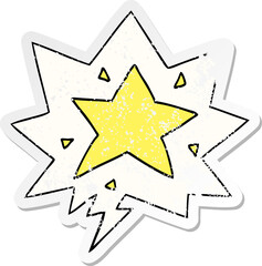 cartoon star and speech bubble distressed sticker