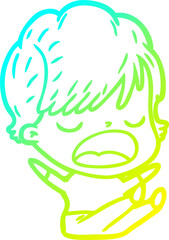 cold gradient line drawing cartoon woman talking
