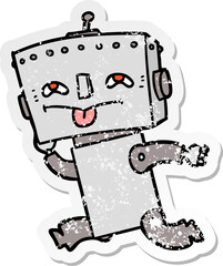 distressed sticker of a cartoon robot