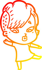warm gradient line drawing cartoon surprised girl