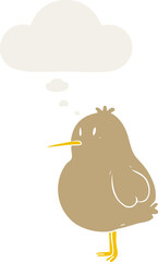 cartoon kiwi bird and thought bubble in retro style