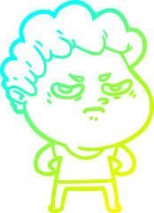 cold gradient line drawing cartoon angry man