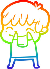 rainbow gradient line drawing cartoon happy boy