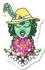 half orc bard with natural twenty dice roll  grunge sticker