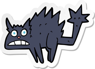 sticker of a cartoon frightened black cat