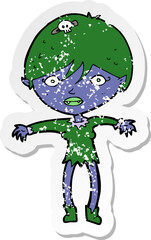 retro distressed sticker of a cartoon vampire girl